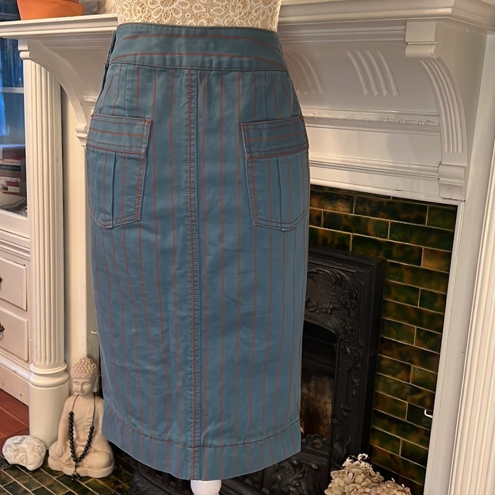 MARC JACBOS 100% Cotton Pin Stripe along Denim‎ Skirt Sz 2 - Picture 4 of 9